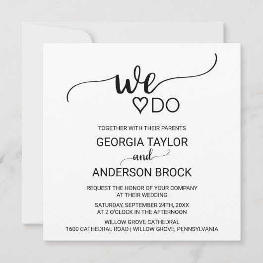 シンプルクラフト書道「我々は」スクエア結婚ズ 招待状 (正面)