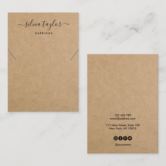 シンプルクラフト紙イヤリングネックレスディスプレイカード 名刺 (正面/裏面)