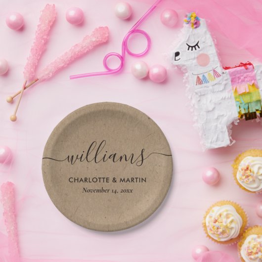 シンプルクラフト紙スエレガントプモダンリッ結婚ト ペーパープレート (パーティー)