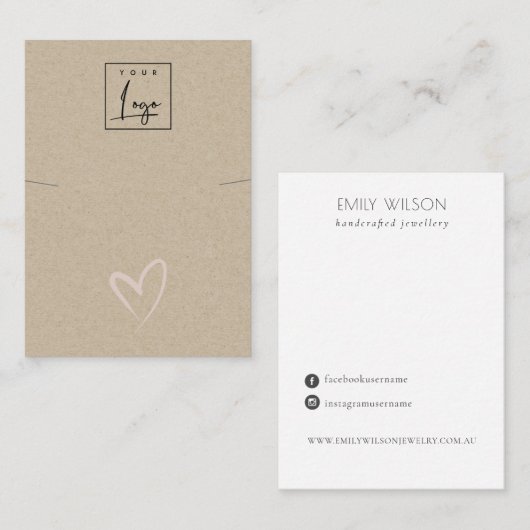 シンプルクラフト赤面ハートネックレスバンドロゴ 名刺 (正面/裏面)