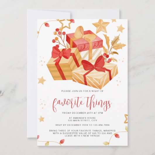 シンプルクリスマスのギフト箱のお気に入りのパーティー 招待状 (正面)