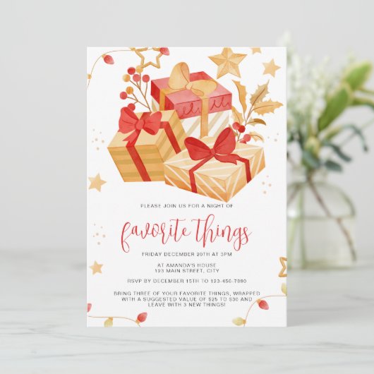 シンプルクリスマスのギフト箱のお気に入りのパーティー 招待状 (スタンド正面)
