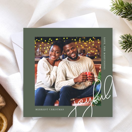 シンプルクリスマスのドット緑の喜びのスクリプト写真 シーズンカード