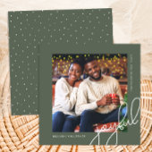 シンプルクリスマスのドット緑の喜びのスクリプト写真 シーズンカード