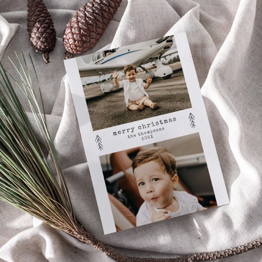 シンプルクリスマスのミニマリスト2フォトホリデーカード シーズンカード
