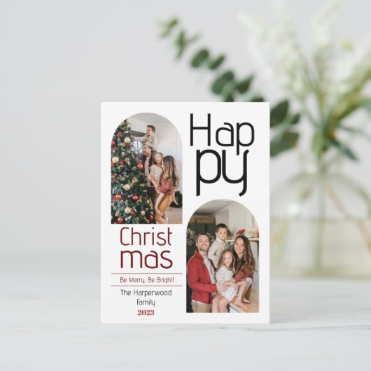 シンプルクリスマスの休日のモダンタイポグラフィ写真 シーズンポストカード (スタンド正面)