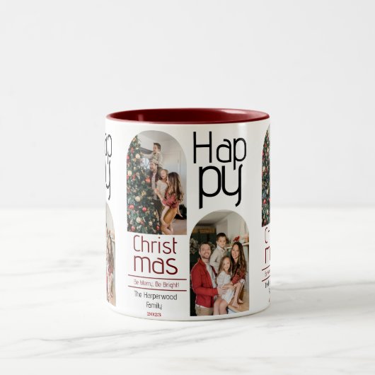 シンプルクリスマスの休日のモダンタイポグラフィ写真 ツートーンマグカップ (中央)