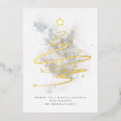 シンプルクリスマスの木の冬の水の色実在 箔シーズンカード (正面)