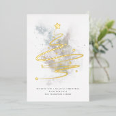 シンプルクリスマスの木の冬の水の色実在 箔シーズンカード (立ち正面)