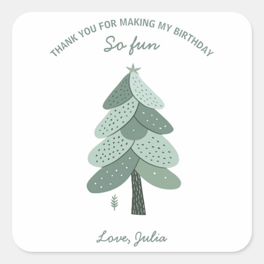 シンプルクリスマスの木誕生日 スクエアシール (正面)