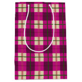 シンプルクリスマスの格子模様ピンクの紫市松模様に ミディアムペーパーバッグ (正面)