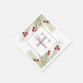 シンプルクリスマスの水の色の緑のホリーベリー スタンダードカクテルナプキン (角)