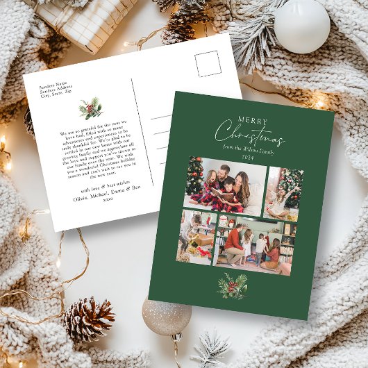 シンプルクリスマスの水の色の葉フォトコラージュ シーズンポストカード