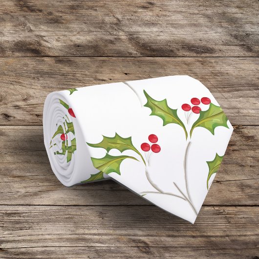 シンプルクリスマスの水の色ホリーベリー緑 ネクタイ