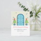 シンプルクリスマスの玄関ドアの移動告知 シーズンポストカード (スタンド正面)