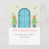 シンプルクリスマスの玄関ドアの移動告知 シーズンポストカード (正面)