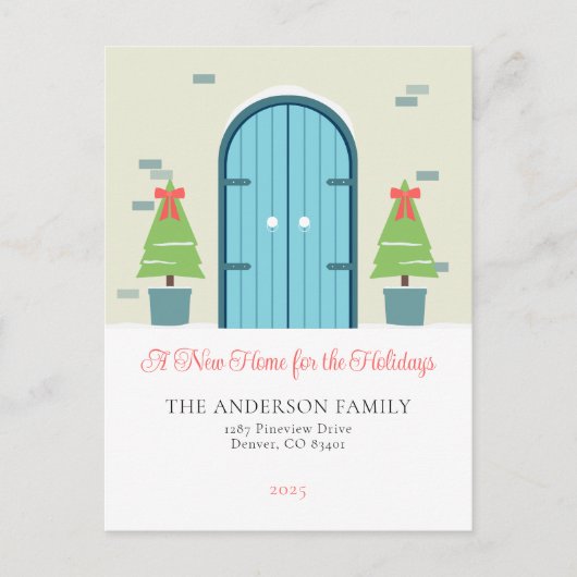 シンプルクリスマスの玄関ドアの移動告知 シーズンポストカード (正面)