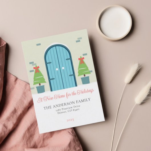 シンプルクリスマスの玄関ドアの移動告知 シーズンポストカード