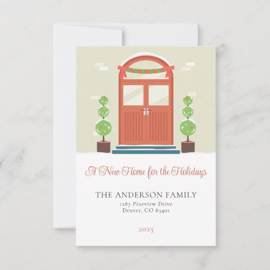 シンプルクリスマスの玄関ドアの移動告知 招待状 (正面)