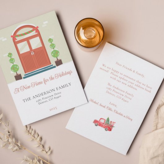 シンプルクリスマスの玄関ドアの移動告知 招待状