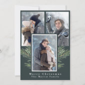 シンプルクリスマスの緑の三枚の写真 シーズンカード (正面)