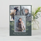 シンプルクリスマスの緑の三枚の写真 シーズンカード (スタンド正面)