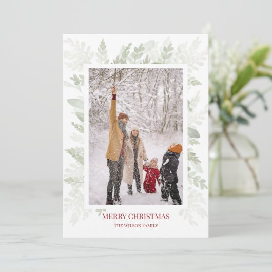 シンプルクリスマスの緑の写真 シーズンカード (スタンド正面)