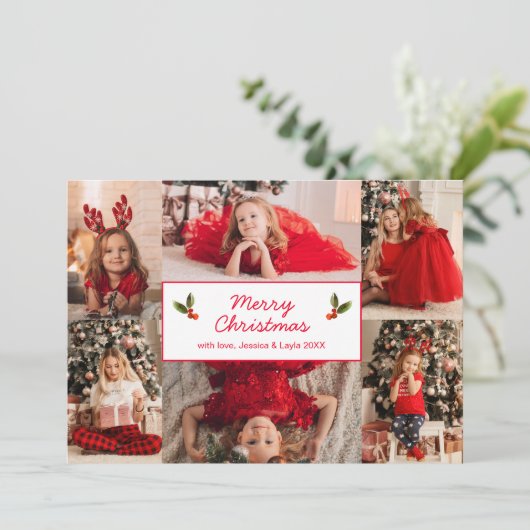 シンプルクリスマスの赤い写真モダンコラージュ シーズンカード (スタンド正面)