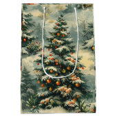 シンプルクリスマスの雪をかぶったクリスマスツリー ミディアムペーパーバッグ (裏面)