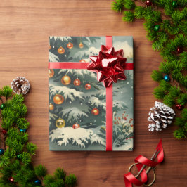 シンプルクリスマスの雪をかぶったクリスマスツリー ラッピングペーパー