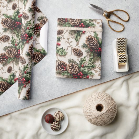 シンプルクリスマスエレガントギフトラップトレンディー ラッピングペーパー (クラフト)