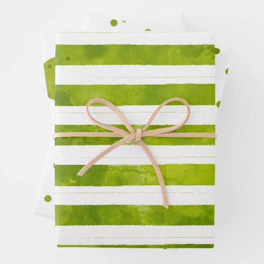 シンプルクリスマスグストライプリーン水の色モダン ラッピングペーパーシート (インサイチュ)
