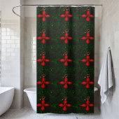 シンプルクリスマスグリーンと赤シャワーカーテン シャワーカーテン