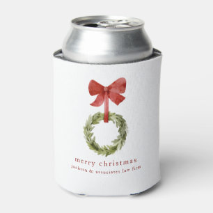 シンプルクリスマスグリーンリースレッドボウ 缶クーラー