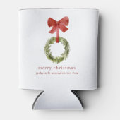 シンプルクリスマスグリーンリースレッドボウ 缶クーラー (正面)