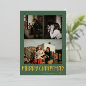 シンプルクリスマスグリーン縦3枚 |金ゴールド 箔シーズンカード (立ち正面)