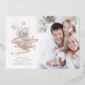 シンプルクリスマスツリーの写真の水の色実在 箔シーズンカード (正面)