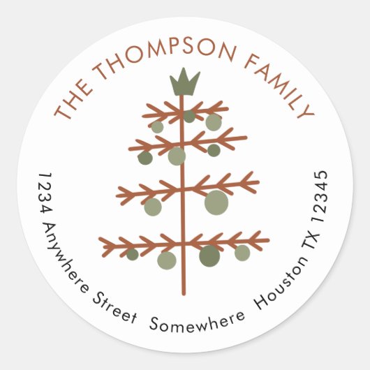 シンプルクリスマスツリーの返品名住所 ラウンドシール (正面)