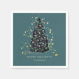 シンプルクリスマスツリーティール（緑がかった色）紙ナプキンス スタンダードカクテルナプキン