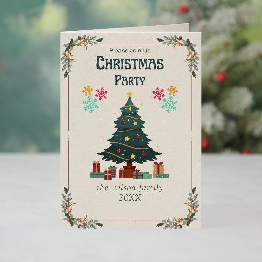 シンプルクリスマスツリーパーティーノンフォトホリデー 箔シーズンカード (クリスマスインサイチュ)