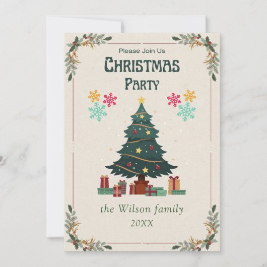 シンプルクリスマスツリーパーティー非写真 シーズンカード (正面)