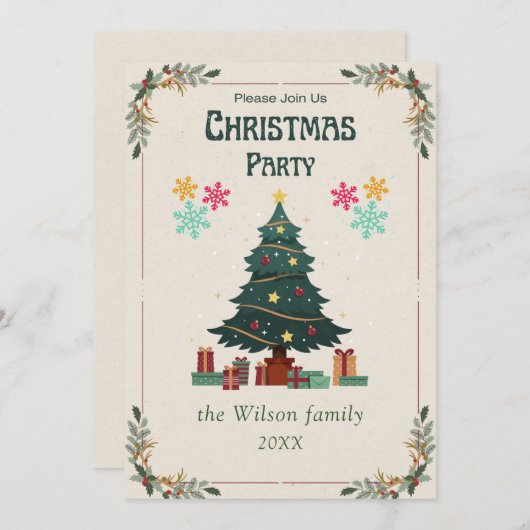 シンプルクリスマスツリーパーティー非写真 シーズンカード (正面/裏面)