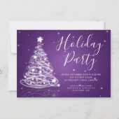 シンプルクリスマスツリーパープルホリデーパーティー 招待状 (正面)