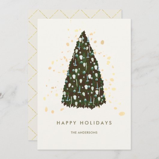 シンプルクリスマスツリーホワイトクリスマスホリデーカード シーズンカード (正面/裏面)