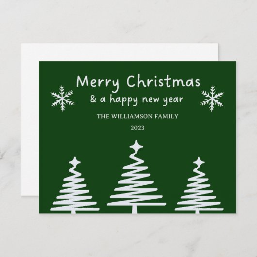 シンプルクリスマスツリーラインアートメリークリスマス (正面/裏面)