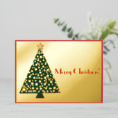 シンプルクリスマスツリー金ゴールドと赤 箔招待状 (立ち正面)