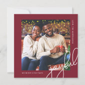 シンプルクリスマスドットブルゴーニュ喜びスクリプトフォト シーズンカード (正面)