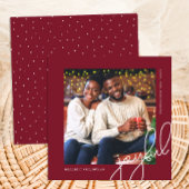 シンプルクリスマスドットブルゴーニュ喜びスクリプトフォト シーズンカード