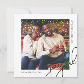 シンプルクリスマスドット黒い喜びスクリプトフォト シーズンカード (正面)