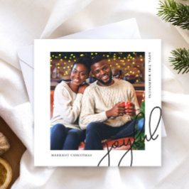 シンプルクリスマスドット黒い喜びスクリプトフォト シーズンカード